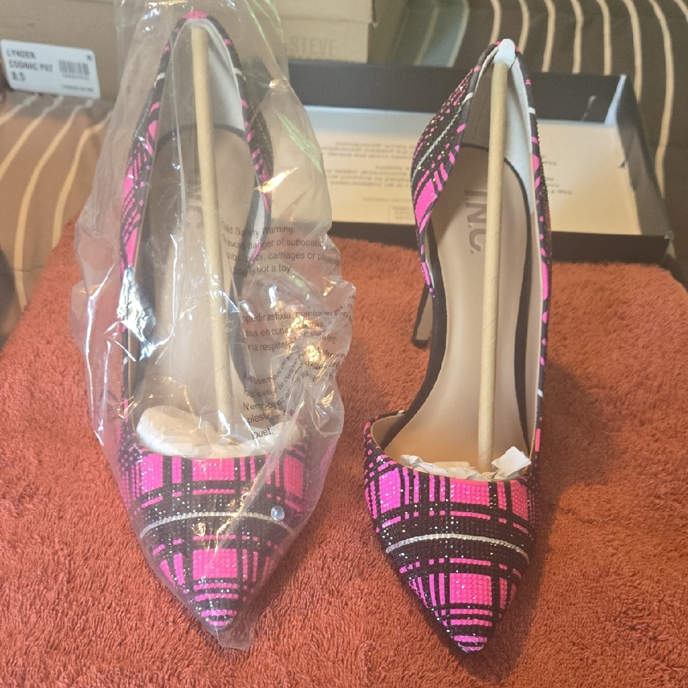 INC International Concepts Pink Plaid Pointed-Toe Stiletto Heels